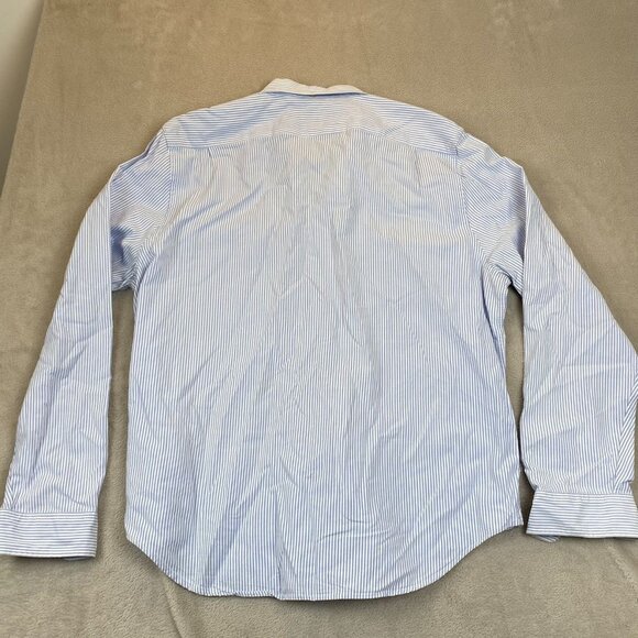 Lacoste Mens Dress Shirt Size XL 17 Neck Classic Fit Long Sleeve Blue Striped Fo - Picture 12 of 12